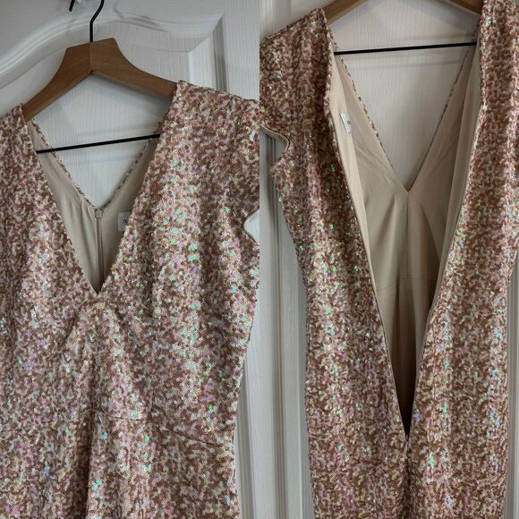 Dress The Population Women's Zoe Sequin Mini Dress Cap Sleeves Beige Tan Size M - Picture 3 of 12